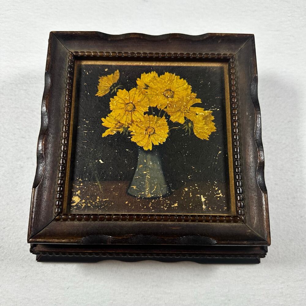 Vintage Wooden Jewelry Box Mirror Floral Design